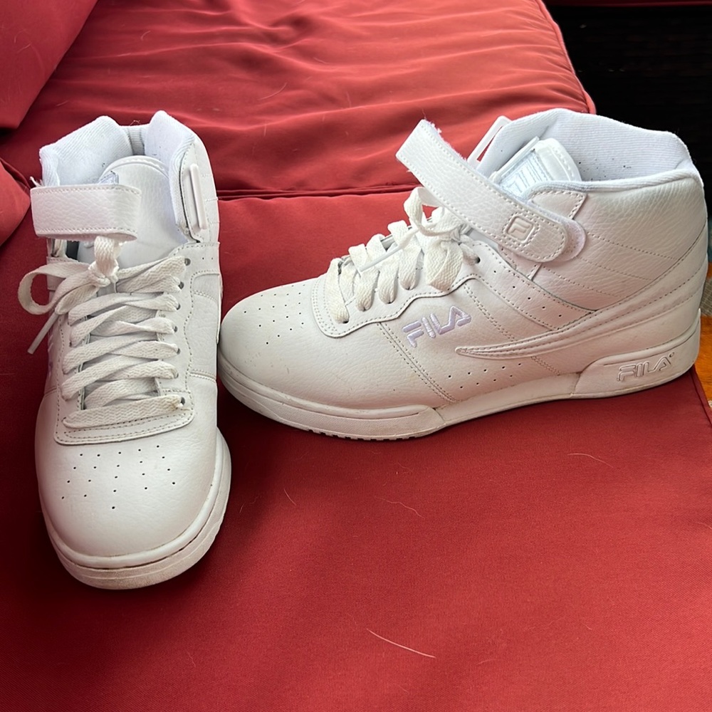 Fila Men’s F-13V Leather/Synthetic Triple White Ankle-High Leather Sneaker